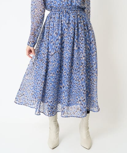 F1HAA09150 MK MICHEL KLEIN(小さいサイズ) 【小さいサイズ】フラワーモチーフプリントシフォンスカート/丈の長さが選べる/セットアップ対応/洗える