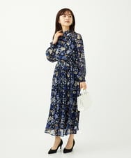 F1HAD01140 MK MICHEL KLEIN(小さいサイズ)(メゾン ドゥ サンク) 【小さいサイズ】クラシックフラワープリント シフォンスカート/丈の長さが選べる/洗濯機で洗える/セットアップ対応 ネイビー