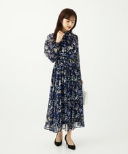 F1HAD01140 MK MICHEL KLEIN(小さいサイズ)(メゾン ドゥ サンク) 【小さいサイズ】クラシックフラワープリント シフォンスカート/丈の長さが選べる/洗濯機で洗える/セットアップ対応 ネイビー