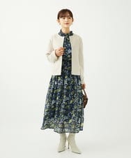 F1HAD01140 MK MICHEL KLEIN(小さいサイズ)(メゾン ドゥ サンク) 【小さいサイズ】クラシックフラワープリント シフォンスカート/丈の長さが選べる/洗濯機で洗える/セットアップ対応 ネイビー