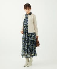 F1HAD01140 MK MICHEL KLEIN(小さいサイズ)(メゾン ドゥ サンク) 【小さいサイズ】クラシックフラワープリント シフォンスカート/丈の長さが選べる/洗濯機で洗える/セットアップ対応 ネイビー