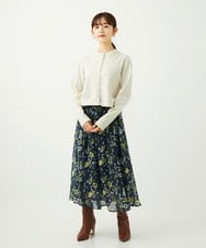 F1HAD01140 MK MICHEL KLEIN(小さいサイズ)(メゾン ドゥ サンク) 【小さいサイズ】クラシックフラワープリント シフォンスカート/丈の長さが選べる/洗濯機で洗える/セットアップ対応 ネイビー