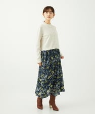 F1HAD01140 MK MICHEL KLEIN(小さいサイズ)(メゾン ドゥ サンク) 【小さいサイズ】クラシックフラワープリント シフォンスカート/丈の長さが選べる/洗濯機で洗える/セットアップ対応 ネイビー
