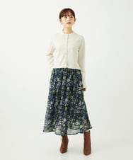 F1HAD01140 MK MICHEL KLEIN(小さいサイズ)(メゾン ドゥ サンク) 【小さいサイズ】クラシックフラワープリント シフォンスカート/丈の長さが選べる/洗濯機で洗える/セットアップ対応 ネイビー