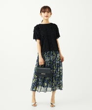 F1HAD01140 MK MICHEL KLEIN(小さいサイズ)(メゾン ドゥ サンク) 【小さいサイズ】クラシックフラワープリント シフォンスカート/丈の長さが選べる/洗濯機で洗える/セットアップ対応 ネイビー