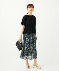 F1HAD01140 MK MICHEL KLEIN(小さいサイズ)(メゾン ドゥ サンク) 【小さいサイズ】クラシックフラワープリント シフォンスカート/丈の長さが選べる/洗濯機で洗える/セットアップ対応 ネイビー