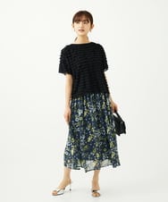 F1HAD01140 MK MICHEL KLEIN(小さいサイズ)(メゾン ドゥ サンク) 【小さいサイズ】クラシックフラワープリント シフォンスカート/丈の長さが選べる/洗濯機で洗える/セットアップ対応 ネイビー