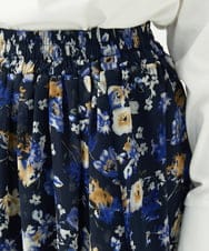 F1HAD01140 MK MICHEL KLEIN(小さいサイズ)(メゾン ドゥ サンク) 【小さいサイズ】クラシックフラワープリント シフォンスカート/丈の長さが選べる/洗濯機で洗える/セットアップ対応 ネイビー