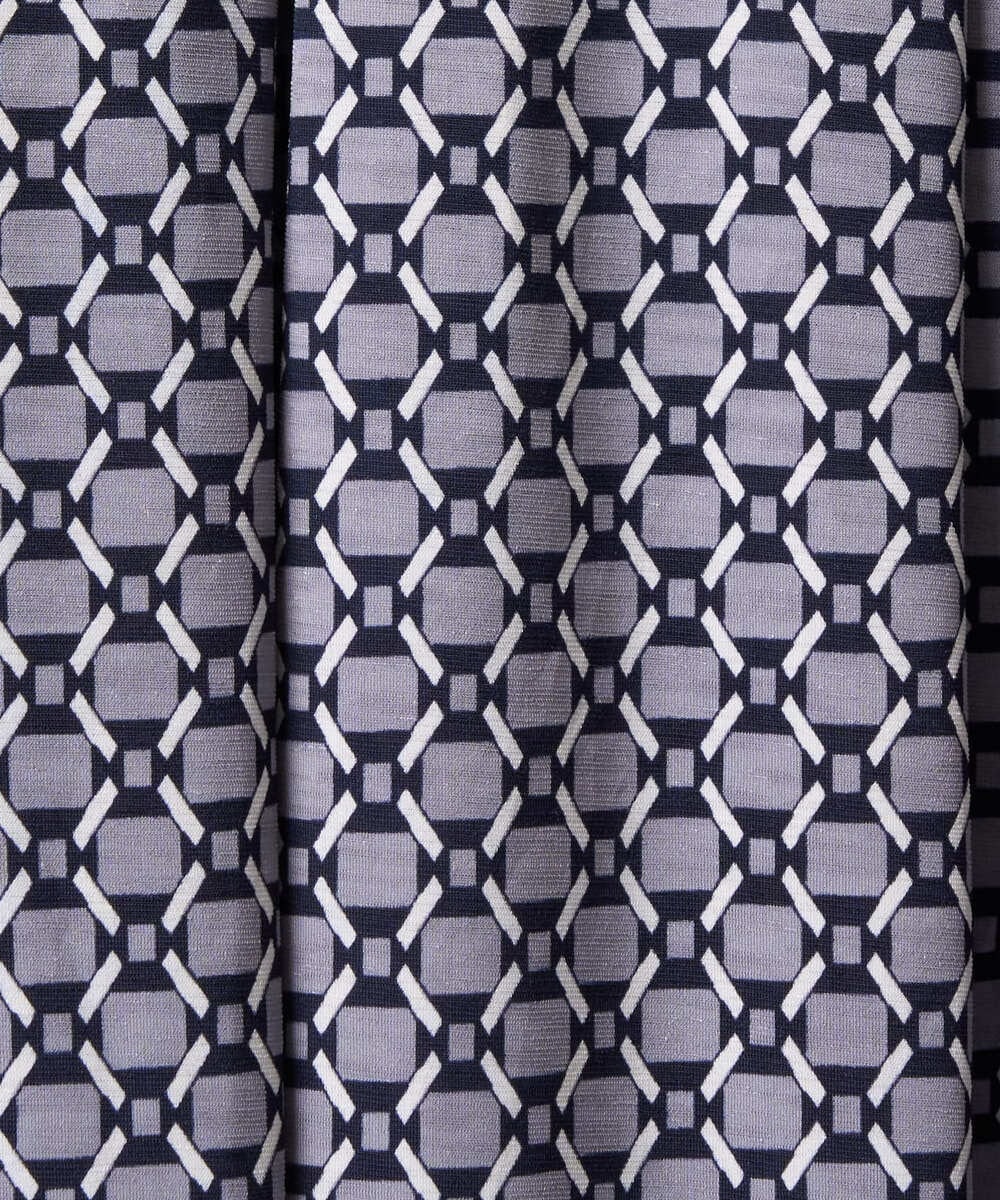 F1HAD03150 MK MICHEL KLEIN(小さいサイズ)(メゾン ドゥ サンク) 【小さいサイズ】スクエア幾何柄フレアースカート/洗濯機で洗える グレイッシュブルー