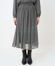 F1HAD04140 MK MICHEL KLEIN(小さいサイズ)(メゾン ドゥ サンク) 【小さいサイズ】チェック柄シフォンスカート/洗濯機で洗える ブラック