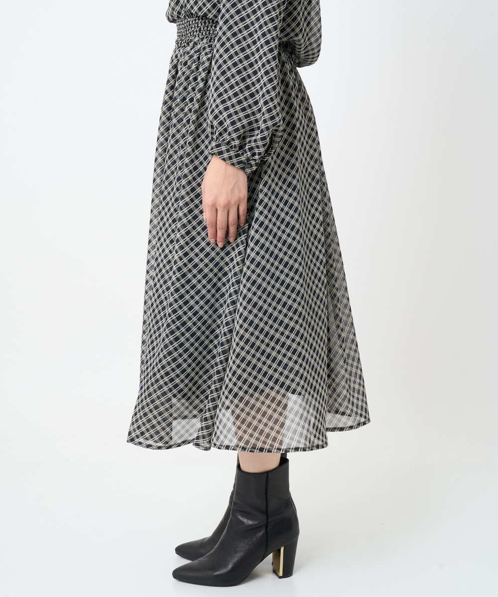 F1HAD04140 MK MICHEL KLEIN(小さいサイズ)(メゾン ドゥ サンク) 【小さいサイズ】チェック柄シフォンスカート/洗濯機で洗える ブラック