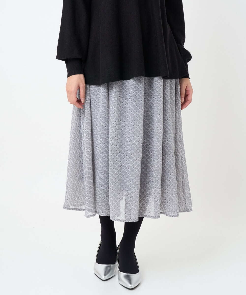 F1HAD04140 MK MICHEL KLEIN(小さいサイズ)(メゾン ドゥ サンク) 【小さいサイズ】チェック柄シフォンスカート/洗濯機で洗える ブラック