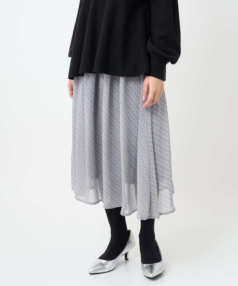 F1HAD04140 MK MICHEL KLEIN(小さいサイズ)(メゾン ドゥ サンク) 【小さいサイズ】チェック柄シフォンスカート/洗濯機で洗える ブラック