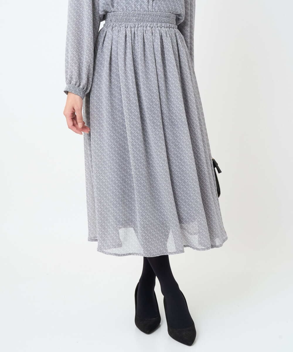 F1HAD04140 MK MICHEL KLEIN(小さいサイズ)(メゾン ドゥ サンク) 【小さいサイズ】チェック柄シフォンスカート/洗濯機で洗える ブラック