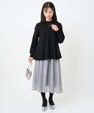 F1HAD04140 MK MICHEL KLEIN(小さいサイズ)(メゾン ドゥ サンク) 【小さいサイズ】チェック柄シフォンスカート/洗濯機で洗える ブラック