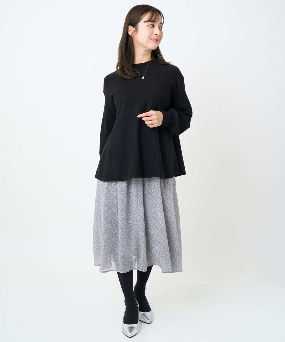 F1HAD04140 MK MICHEL KLEIN(小さいサイズ)(メゾン ドゥ サンク) 【小さいサイズ】チェック柄シフォンスカート/洗濯機で洗える ブラック