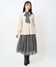 F1HAD04140 MK MICHEL KLEIN(小さいサイズ)(メゾン ドゥ サンク) 【小さいサイズ】チェック柄シフォンスカート/洗濯機で洗える ブラック