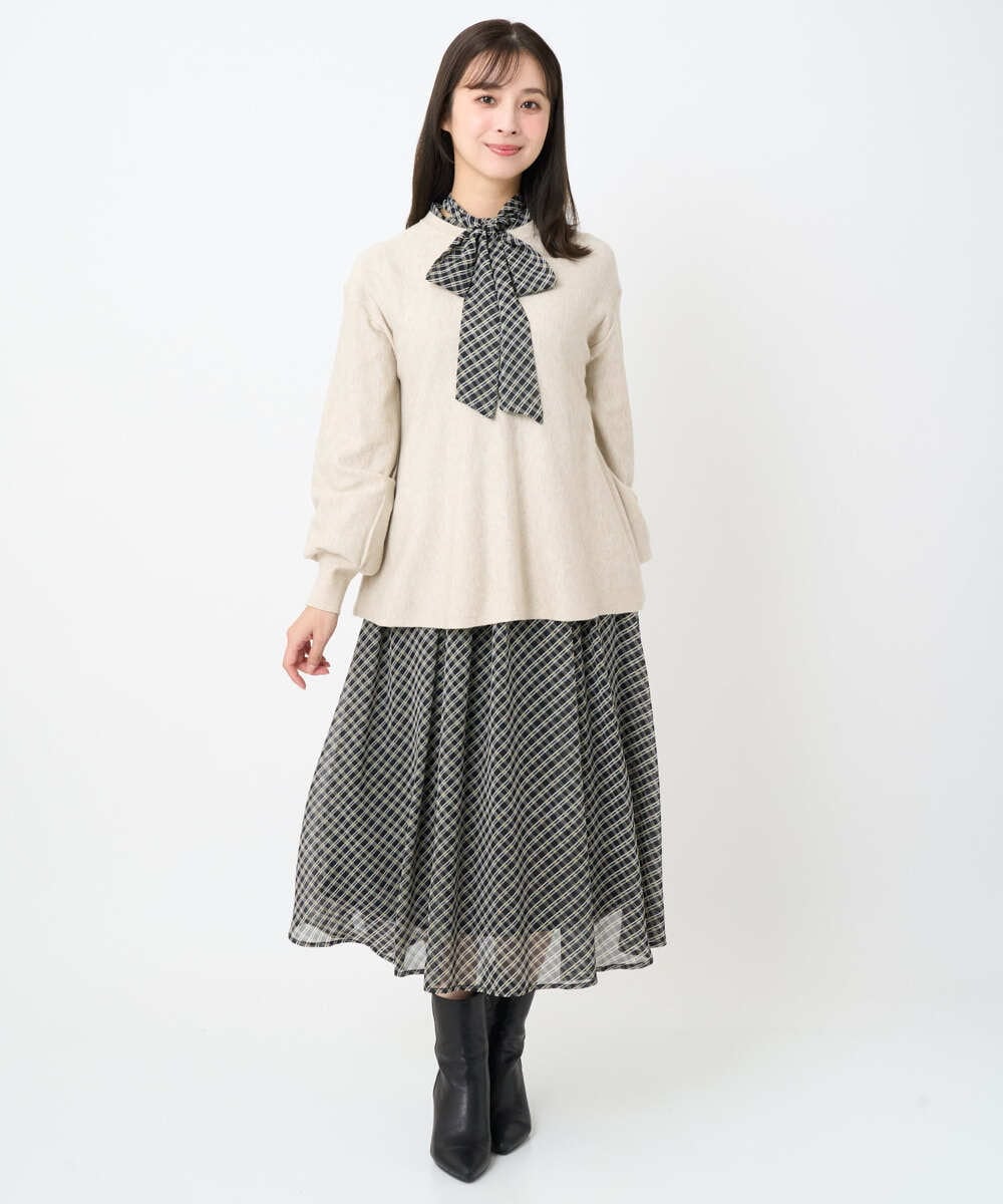 F1HAD04140 MK MICHEL KLEIN(小さいサイズ)(メゾン ドゥ サンク) 【小さいサイズ】チェック柄シフォンスカート/洗濯機で洗える ブラック