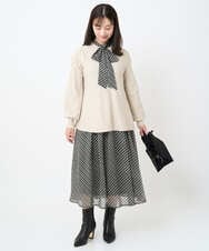 F1HAD04140 MK MICHEL KLEIN(小さいサイズ)(メゾン ドゥ サンク) 【小さいサイズ】チェック柄シフォンスカート/洗濯機で洗える ブラック