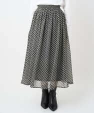 F1HAD04140 MK MICHEL KLEIN(小さいサイズ)(メゾン ドゥ サンク) 【小さいサイズ】チェック柄シフォンスカート/洗濯機で洗える ブラック