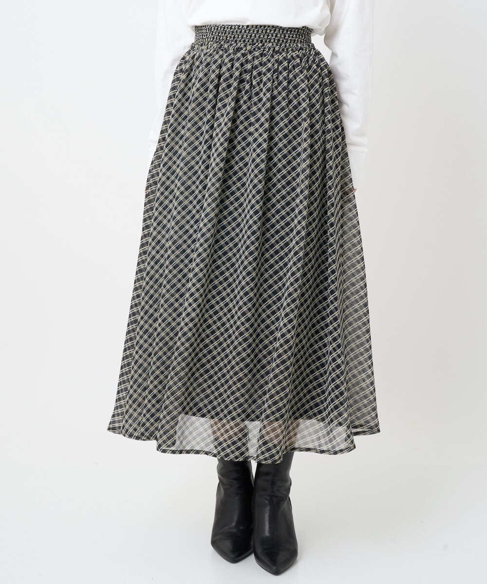 F1HAD04140 MK MICHEL KLEIN(小さいサイズ)(メゾン ドゥ サンク) 【小さいサイズ】チェック柄シフォンスカート/洗濯機で洗える ブラック