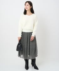 F1HAD04140 MK MICHEL KLEIN(小さいサイズ)(メゾン ドゥ サンク) 【小さいサイズ】チェック柄シフォンスカート/洗濯機で洗える ブラック