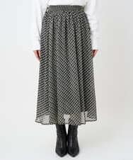 F1HAD04140 MK MICHEL KLEIN(小さいサイズ)(メゾン ドゥ サンク) 【小さいサイズ】チェック柄シフォンスカート/洗濯機で洗える ブラック