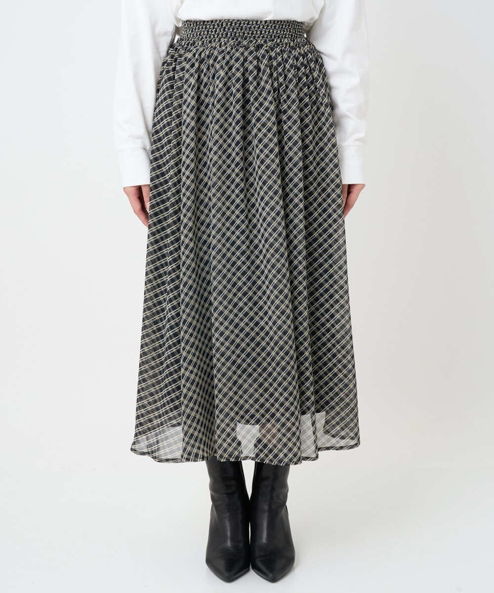 F1HAD04140 MK MICHEL KLEIN(小さいサイズ)(メゾン ドゥ サンク) 【小さいサイズ】チェック柄シフォンスカート/洗濯機で洗える ブラック