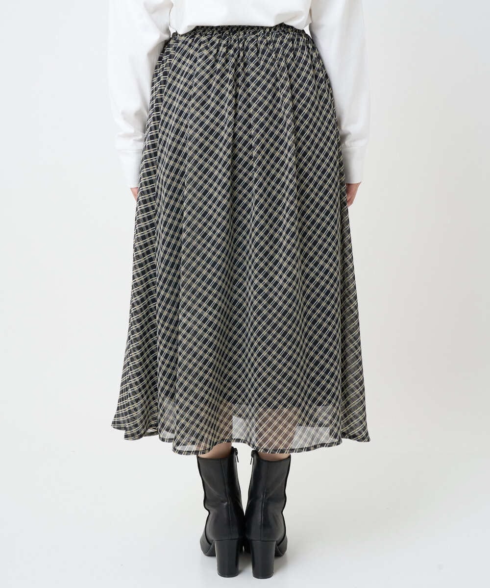 F1HAD04140 MK MICHEL KLEIN(小さいサイズ)(メゾン ドゥ サンク) 【小さいサイズ】チェック柄シフォンスカート/洗濯機で洗える ブラック