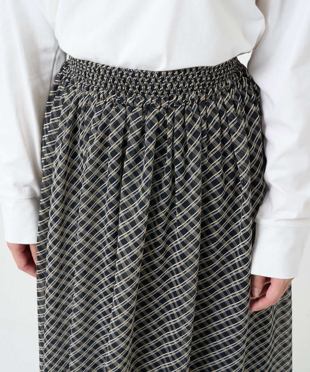 F1HAD04140 MK MICHEL KLEIN(小さいサイズ)(メゾン ドゥ サンク) 【小さいサイズ】チェック柄シフォンスカート/洗濯機で洗える ブラック