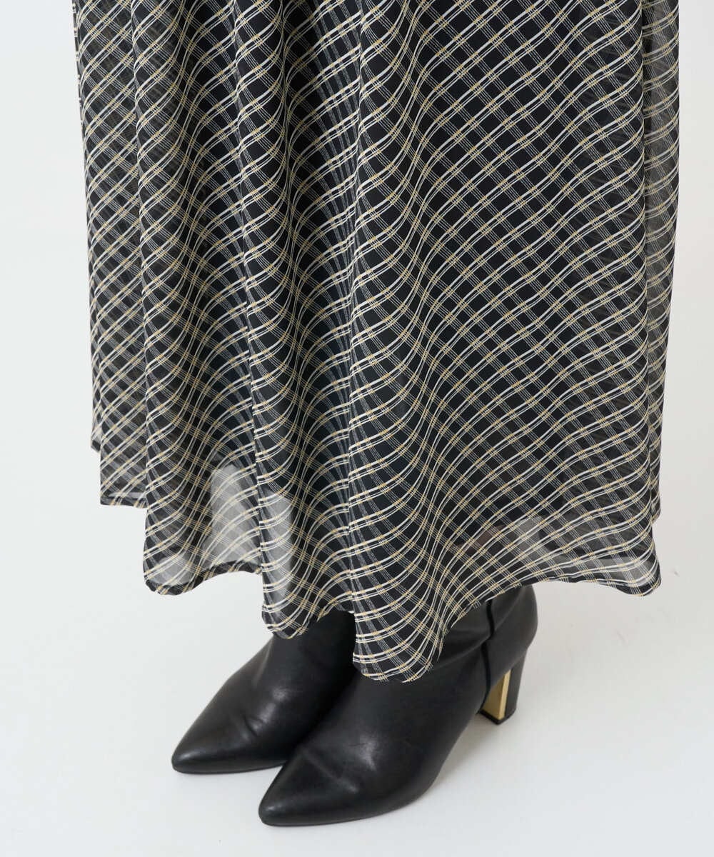 F1HAD04140 MK MICHEL KLEIN(小さいサイズ)(メゾン ドゥ サンク) 【小さいサイズ】チェック柄シフォンスカート/洗濯機で洗える ブラック