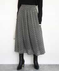 F1HAD04140 MK MICHEL KLEIN(小さいサイズ)(メゾン ドゥ サンク) 【小さいサイズ】チェック柄シフォンスカート/洗濯機で洗える ブラック