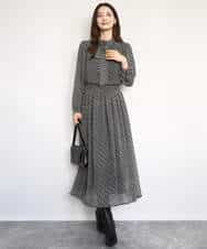 F1HAD04140 MK MICHEL KLEIN(小さいサイズ)(メゾン ドゥ サンク) 【小さいサイズ】チェック柄シフォンスカート/洗濯機で洗える ブラック