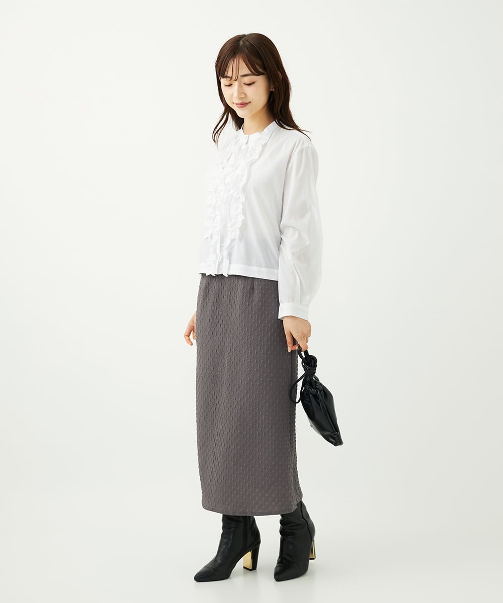 F1HAD30150 MK MICHEL KLEIN(小さいサイズ)(メゾン ドゥ サンク) 【小さいサイズ】エンボス加工ナロースカート/洗える ダークグレー