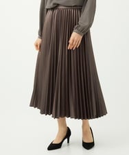F1HAD38170 MK MICHEL KLEIN(小さいサイズ)(メゾン ドゥ サンク) 【小さいサイズ】レザー調ランダムプリーツスカート/洗える モカ