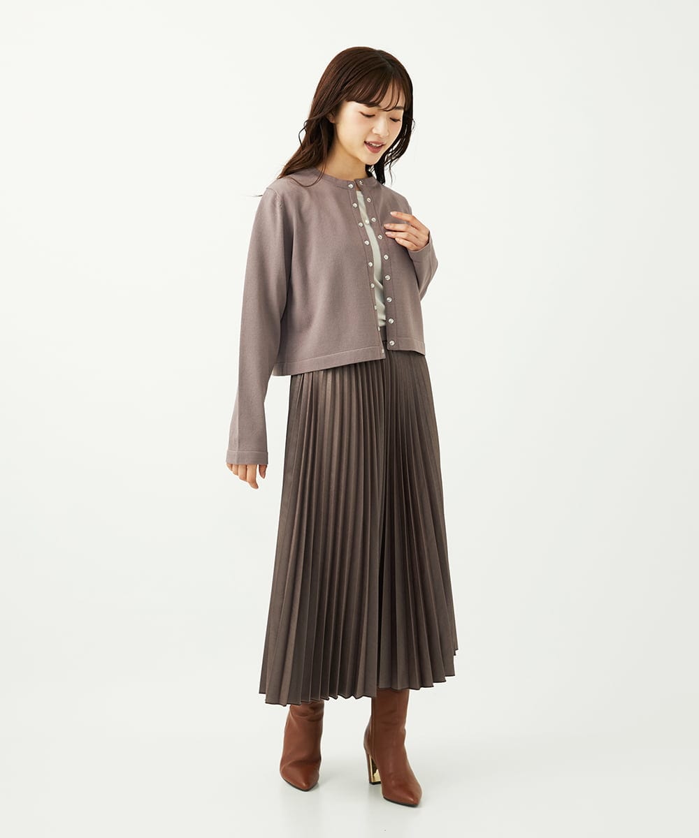 F1HAD38170 MK MICHEL KLEIN(小さいサイズ)(メゾン ドゥ サンク) 【小さいサイズ】レザー調ランダムプリーツスカート/洗える モカ