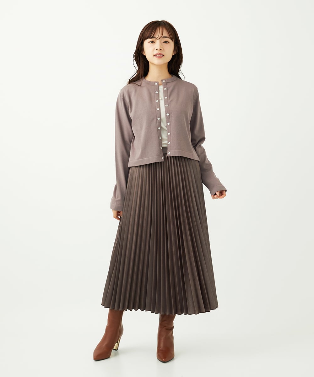 F1HAD38170 MK MICHEL KLEIN(小さいサイズ)(メゾン ドゥ サンク) 【小さいサイズ】レザー調ランダムプリーツスカート/洗える モカ