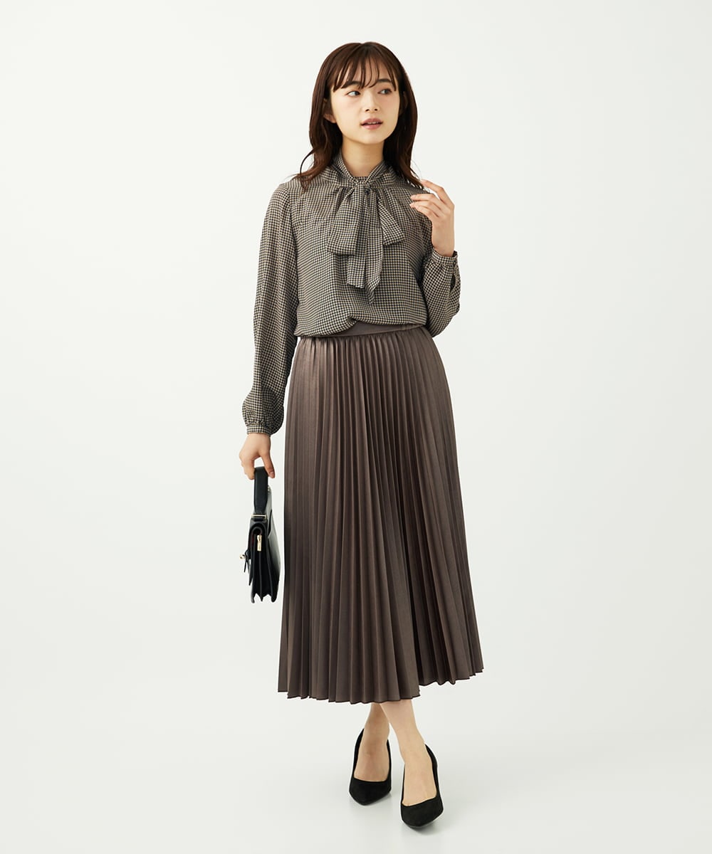 F1HAD38170 MK MICHEL KLEIN(小さいサイズ)(メゾン ドゥ サンク) 【小さいサイズ】レザー調ランダムプリーツスカート/洗える モカ