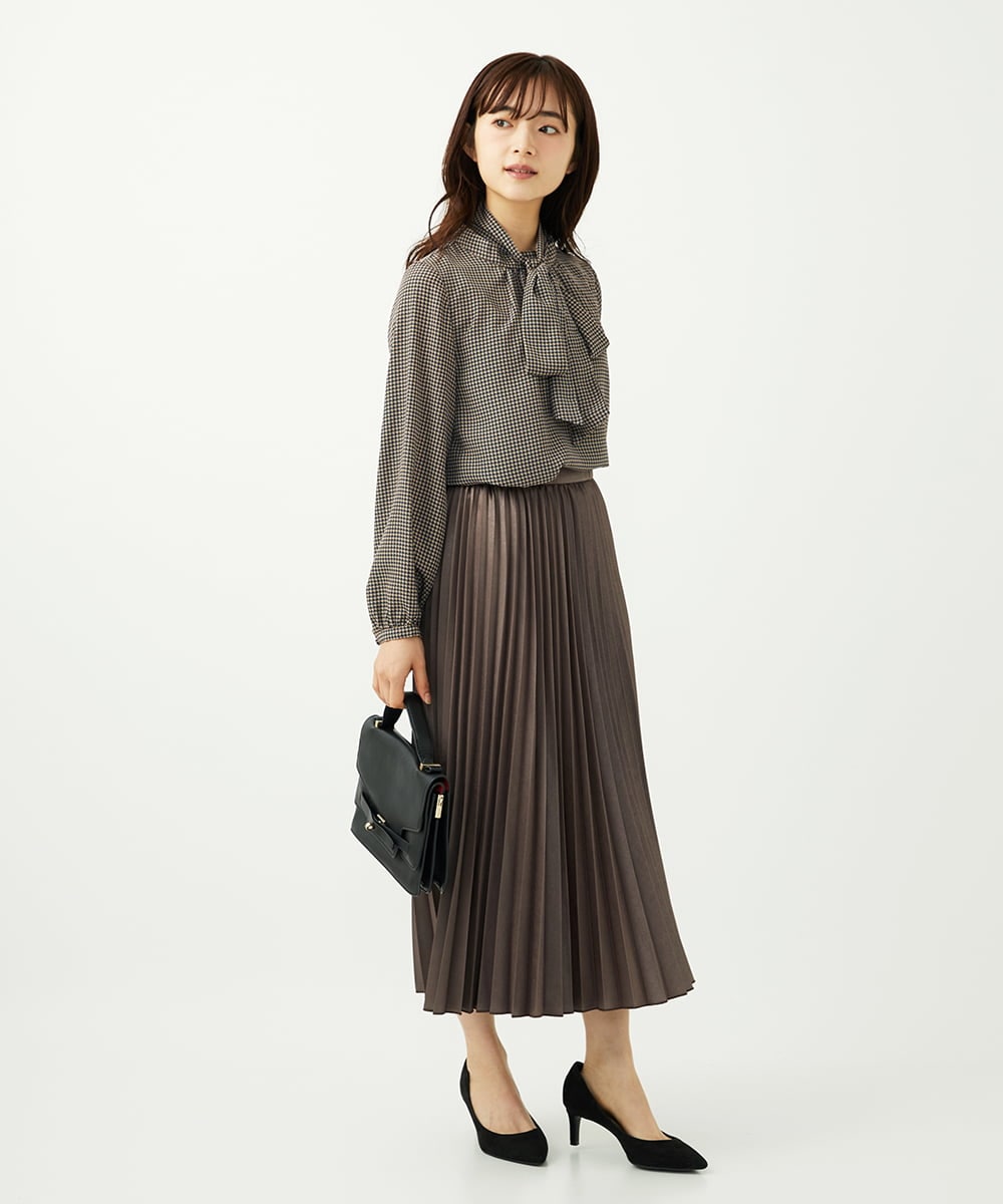 F1HAD38170 MK MICHEL KLEIN(小さいサイズ)(メゾン ドゥ サンク) 【小さいサイズ】レザー調ランダムプリーツスカート/洗える モカ