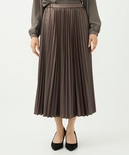 F1HAD38170 MK MICHEL KLEIN(小さいサイズ)(メゾン ドゥ サンク) 【小さいサイズ】レザー調ランダムプリーツスカート/洗える モカ