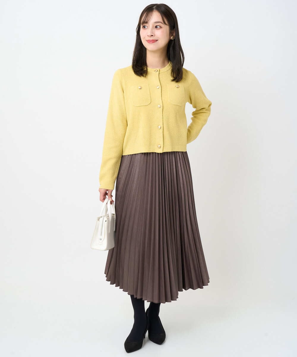 F1HAD38170 MK MICHEL KLEIN(小さいサイズ)(メゾン ドゥ サンク) 【小さいサイズ】レザー調ランダムプリーツスカート/洗える モカ