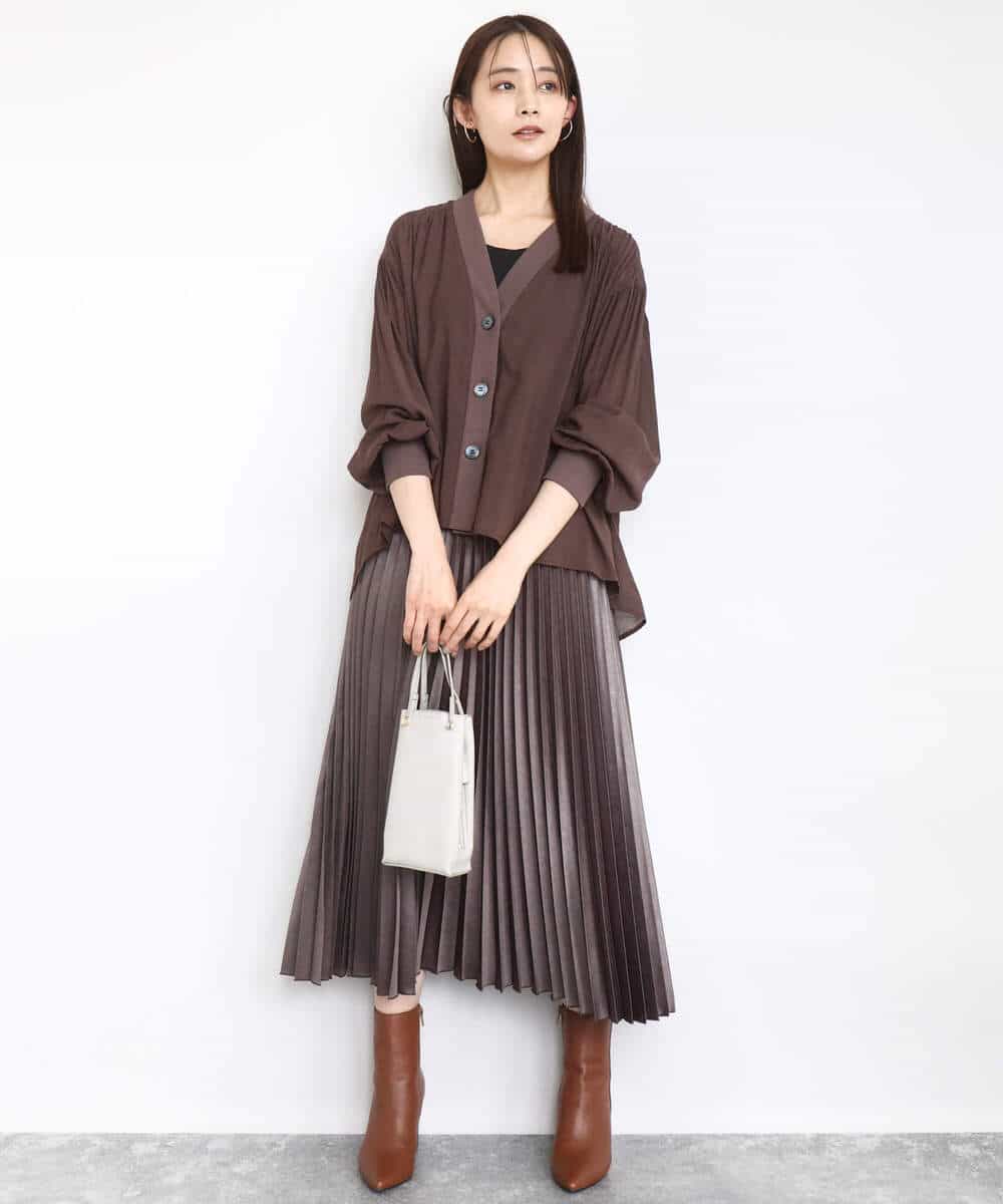 F1HAD38170 MK MICHEL KLEIN(小さいサイズ)(メゾン ドゥ サンク) 【小さいサイズ】レザー調ランダムプリーツスカート/洗える ベージュ