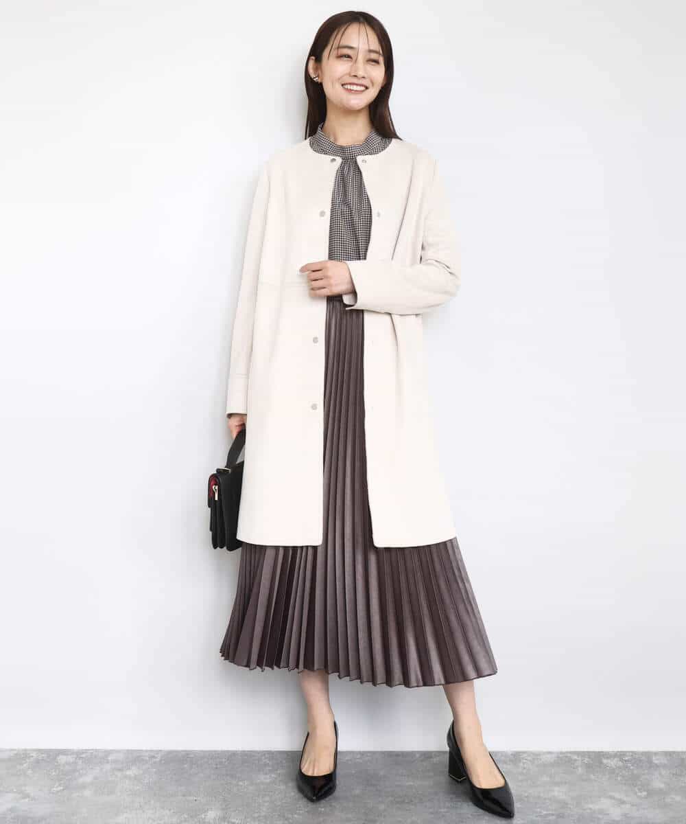 F1HAD38170 MK MICHEL KLEIN(小さいサイズ)(メゾン ドゥ サンク) 【小さいサイズ】レザー調ランダムプリーツスカート/洗える ベージュ