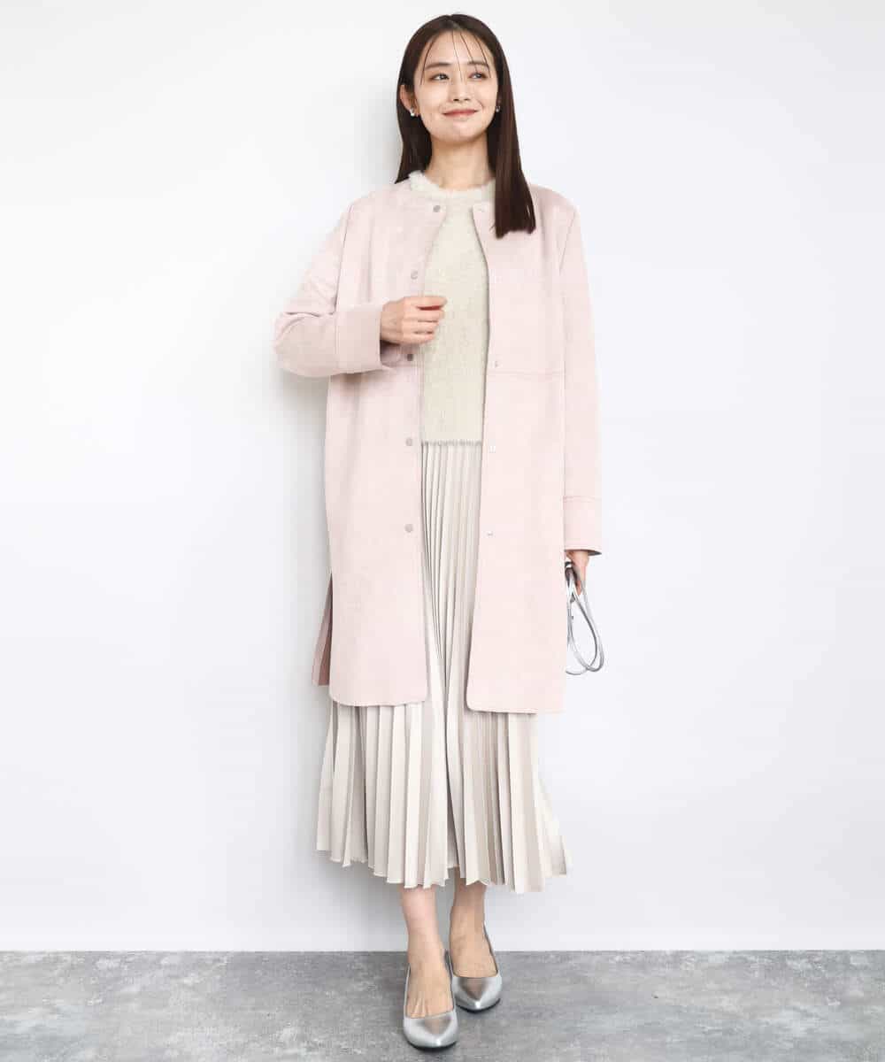 F1HAD38170 MK MICHEL KLEIN(小さいサイズ)(メゾン ドゥ サンク) 【小さいサイズ】レザー調ランダムプリーツスカート/洗える ベージュ