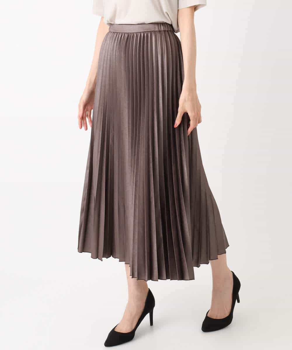 F1HAD38170 MK MICHEL KLEIN(小さいサイズ)(メゾン ドゥ サンク) 【小さいサイズ】レザー調ランダムプリーツスカート/洗える ベージュ