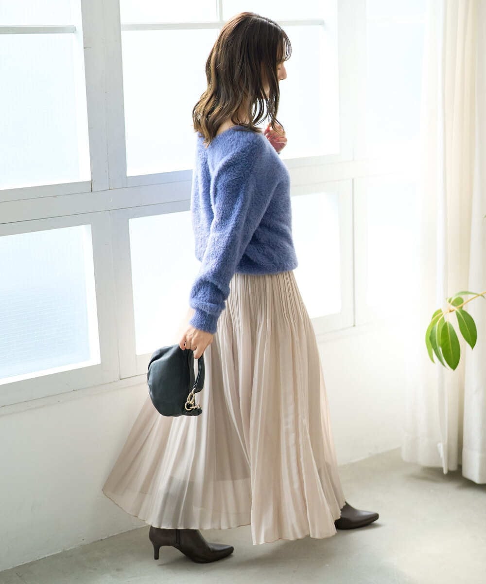 F1HAD44160 MK MICHEL KLEIN(小さいサイズ)(メゾン ドゥ サンク) 【小さいサイズ】ブライトシアープリーツスカート/洗える ブルー