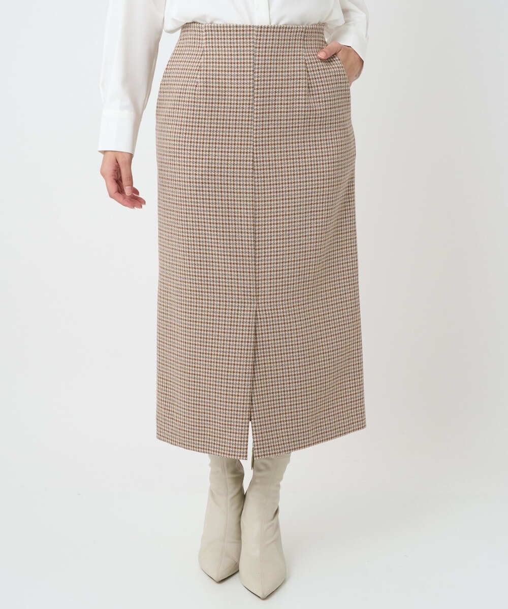 F1HAD45160 MK MICHEL KLEIN(小さいサイズ)(メゾン ドゥ サンク) 【小さいサイズ】ガンクラブチェック柄ナロースカート/洗える ベージュ