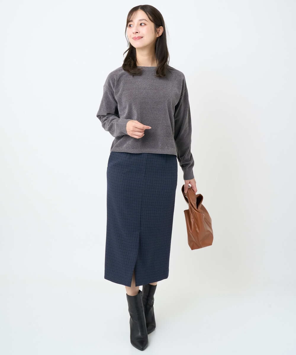 F1HAD45160 MK MICHEL KLEIN(小さいサイズ)(メゾン ドゥ サンク) 【小さいサイズ】ガンクラブチェック柄ナロースカート/洗える ベージュ