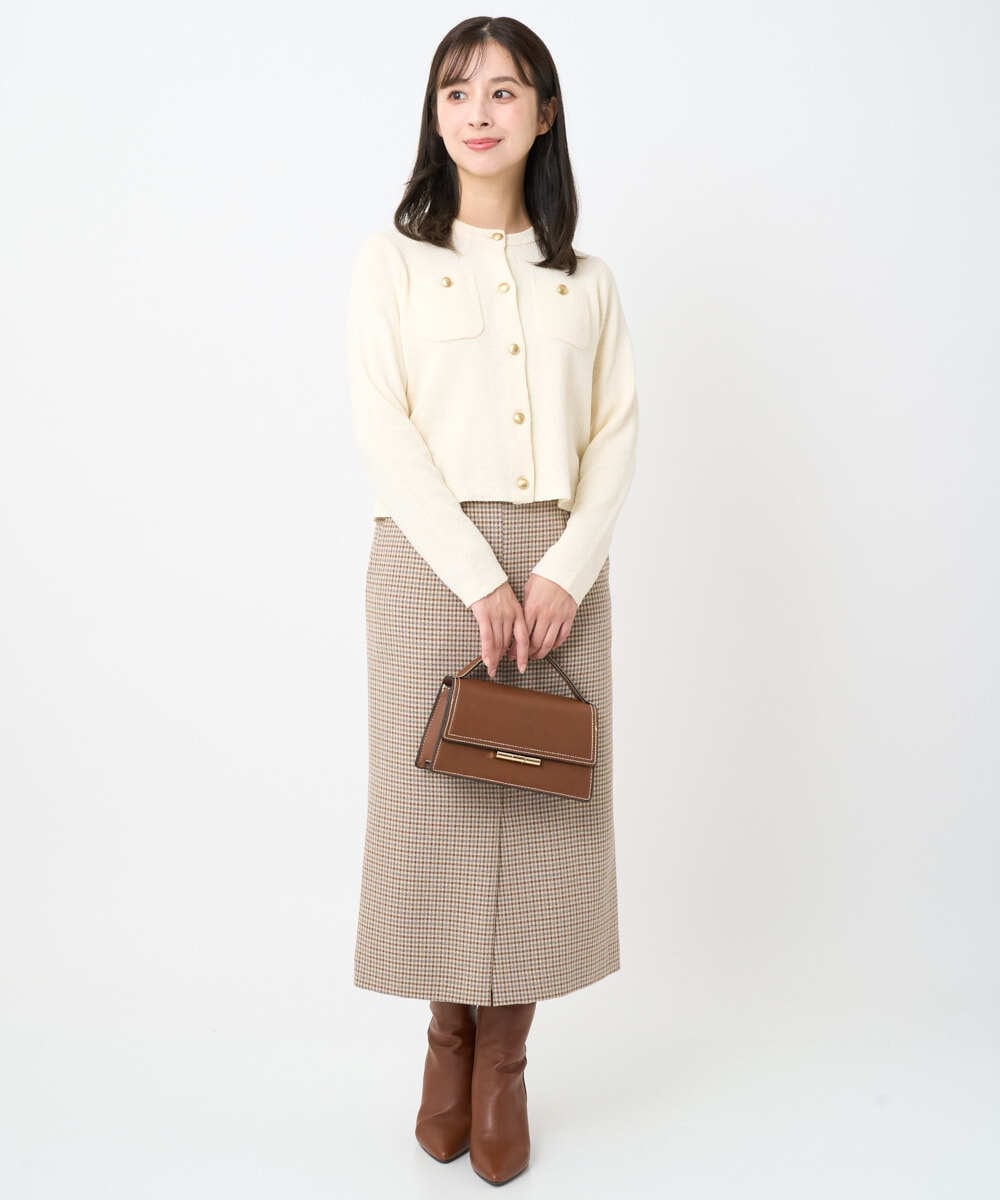 F1HAD45160 MK MICHEL KLEIN(小さいサイズ)(メゾン ドゥ サンク) 【小さいサイズ】ガンクラブチェック柄ナロースカート/洗える ベージュ