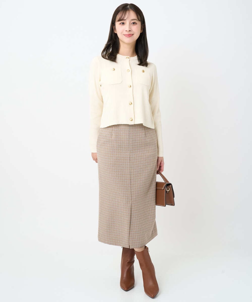 F1HAD45160 MK MICHEL KLEIN(小さいサイズ)(メゾン ドゥ サンク) 【小さいサイズ】ガンクラブチェック柄ナロースカート/洗える ベージュ